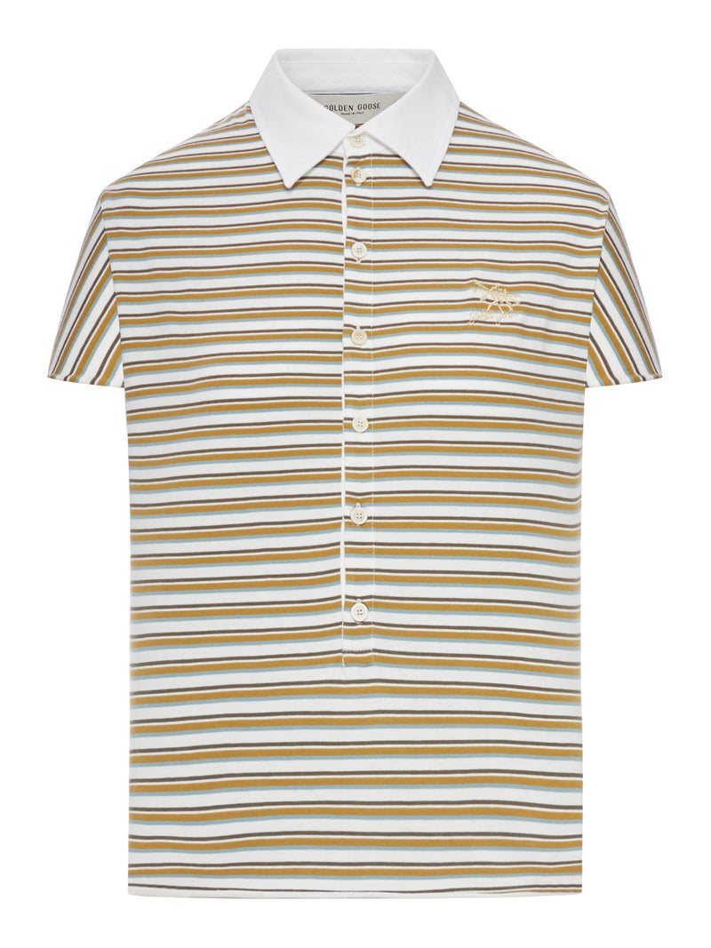 Golden Goose Deluxe Brand Women Striped Jersey Polo T-Shirt With Contrasting Collar GOLDEN GOOSE