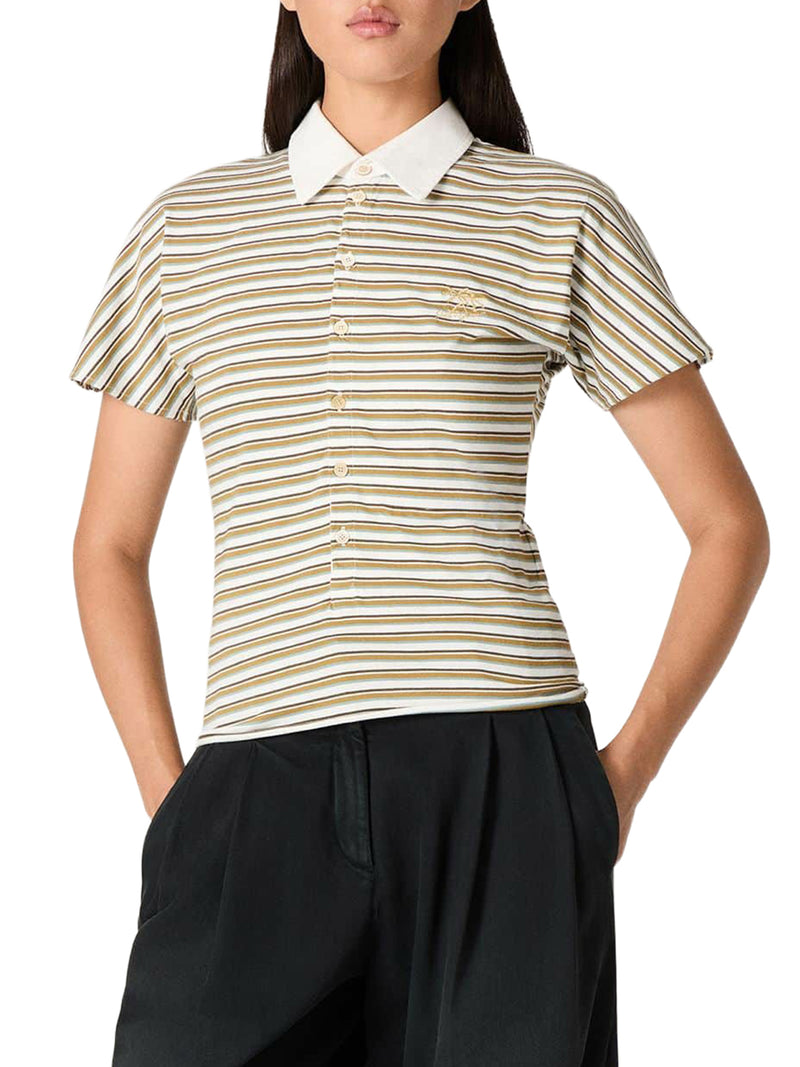 Golden Goose Deluxe Brand Women Striped Jersey Polo T-Shirt With Contrasting Collar GOLDEN GOOSE