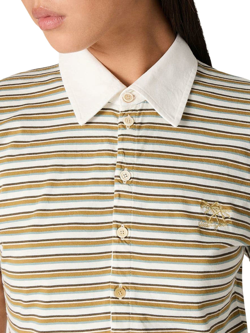 Golden Goose Deluxe Brand Women Striped Jersey Polo T-Shirt With Contrasting Collar GOLDEN GOOSE