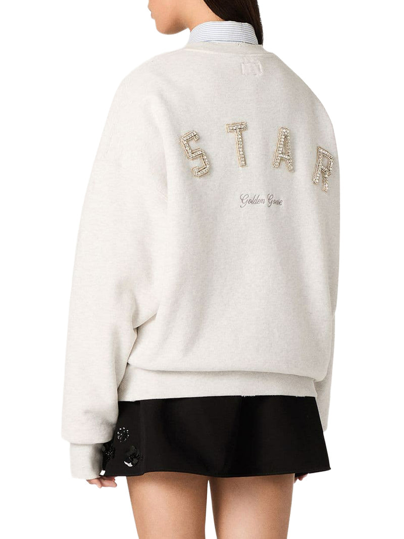 Golden Goose Deluxe Brand Men Unisex Star Sweatshirt In Grey Cotton With Embroidery And Crystals GOLDEN GOOSE
