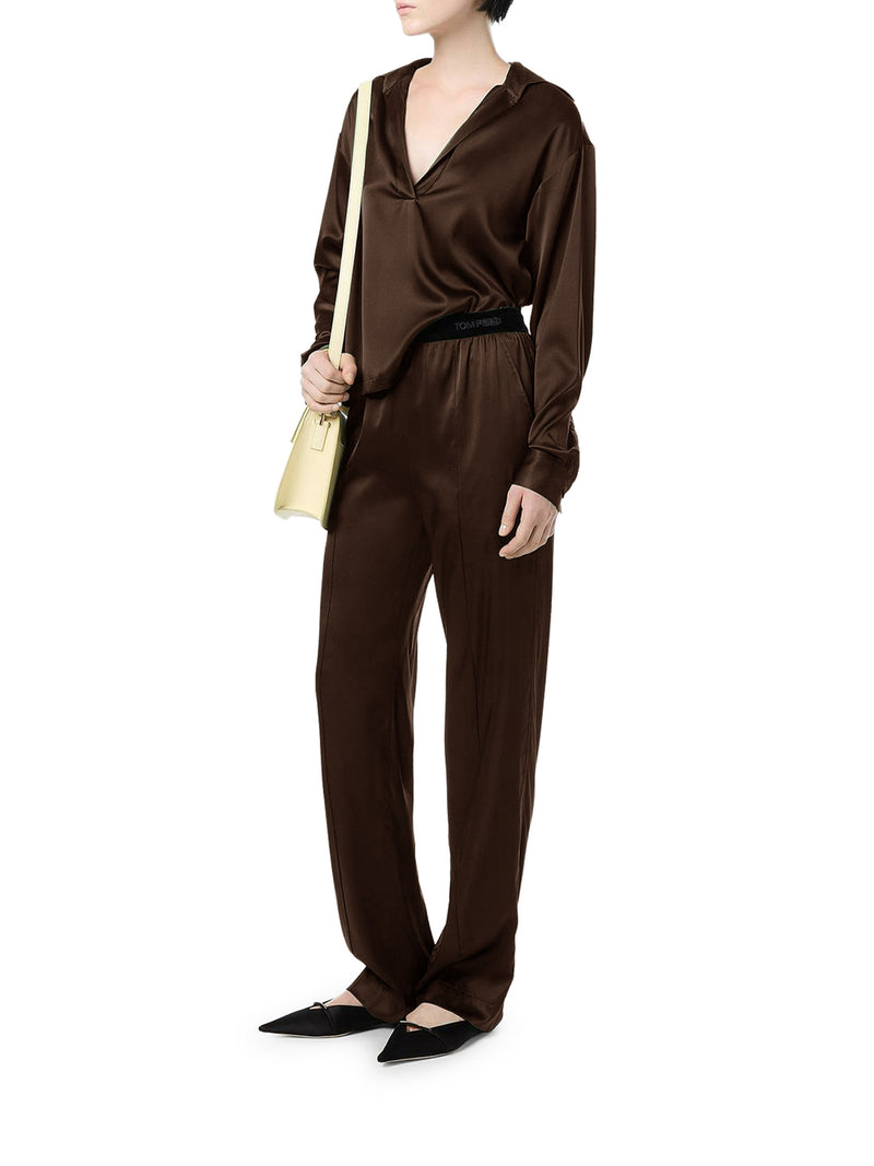 Tom Ford Women Brown Stretch Silk Satin Trousers TOM FORD