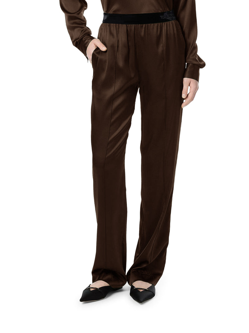 Tom Ford Women Brown Stretch Silk Satin Trousers TOM FORD