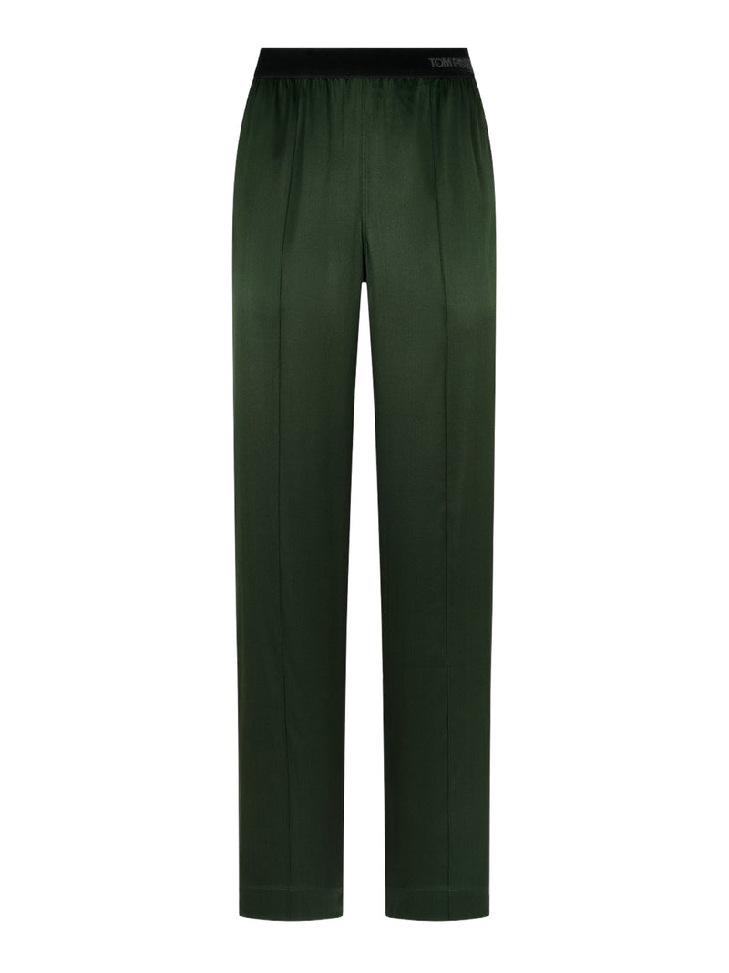 Tom Ford Women Green Stretch Silk Satin Trousers TOM FORD
