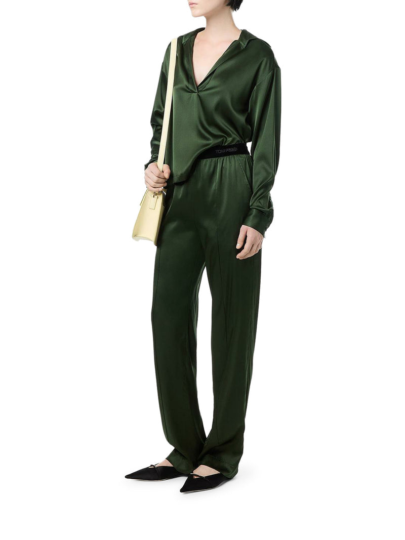 Tom Ford Women Green Stretch Silk Satin Trousers TOM FORD