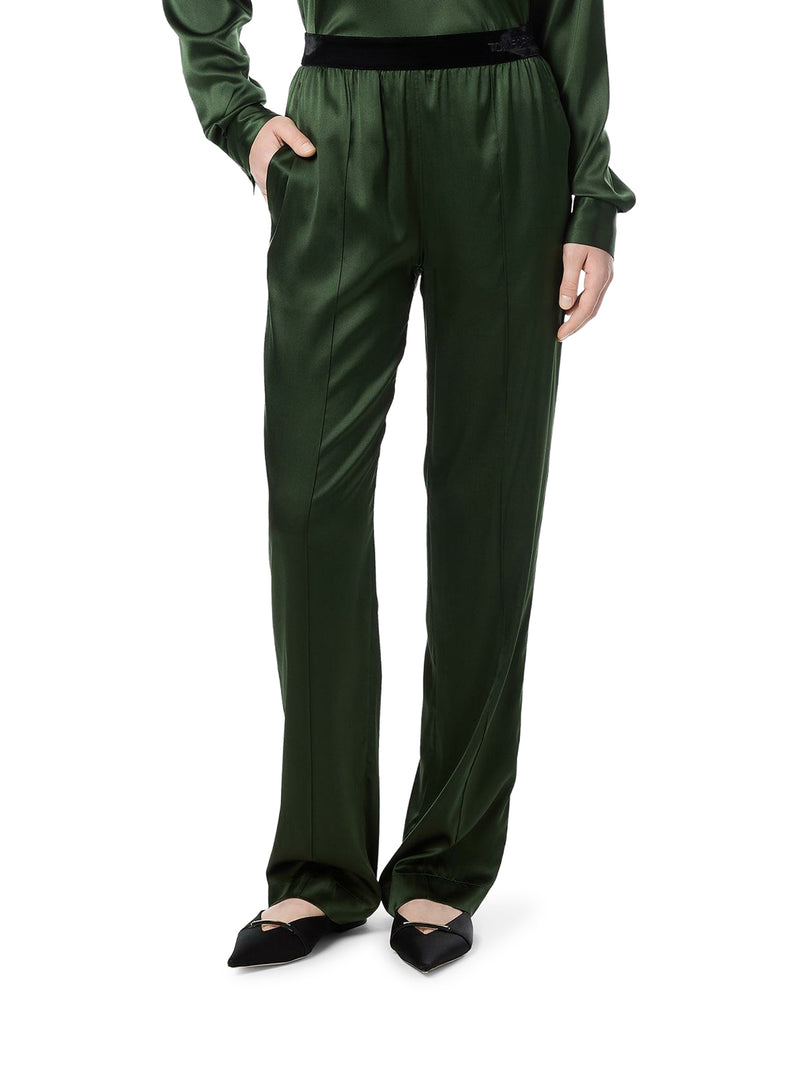 Tom Ford Women Green Stretch Silk Satin Trousers TOM FORD