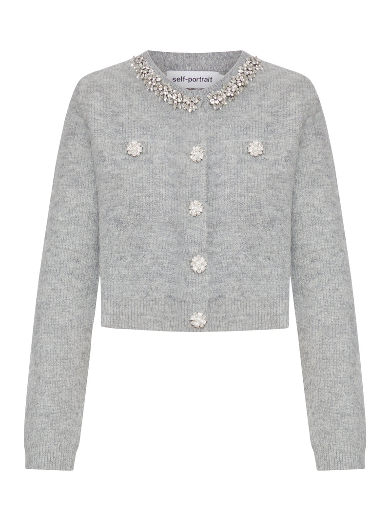 Self-Portrait Women Grey Cardigan With Crystal Finishing SELF-PORTRAIT
