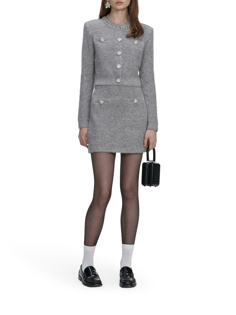 Self-Portrait Women Grey Cardigan With Crystal Finishing SELF-PORTRAIT