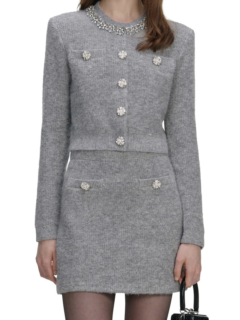 Self-Portrait Women Grey Cardigan With Crystal Finishing SELF-PORTRAIT