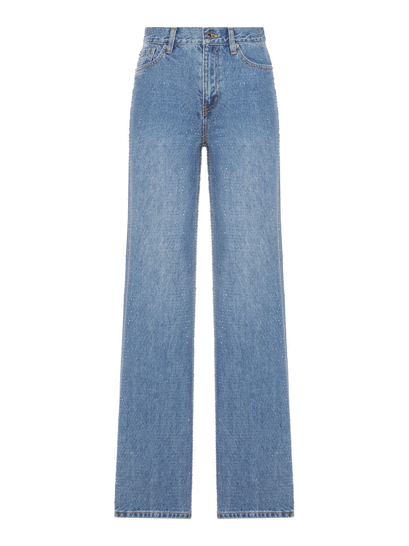 Self-Portrait Women Straight Leg Denim Jeans With Rhinestone SELF-PORTRAIT