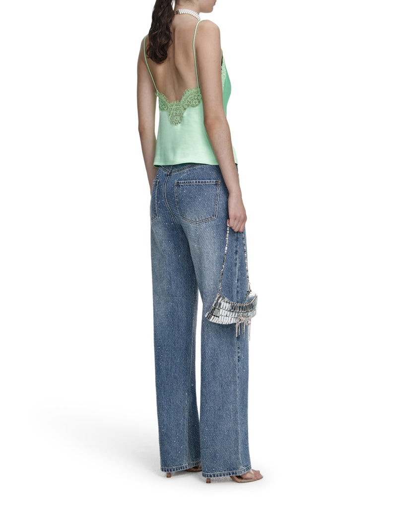 Self-Portrait Women Straight Leg Denim Jeans With Rhinestone SELF-PORTRAIT