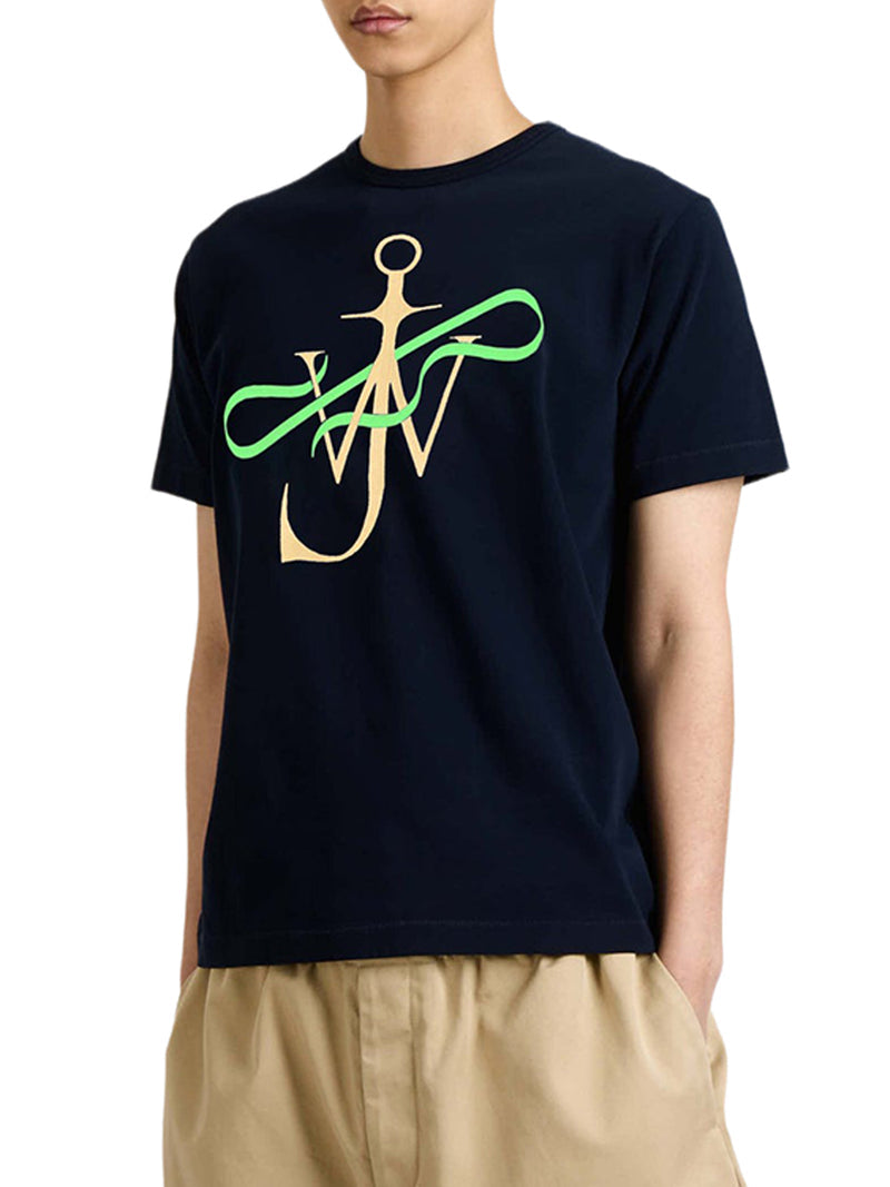 J.W.Anderson Men Men`S Navy Blue "Ribbon Anchor" Cotton T-Shirt J.W. ANDERSON