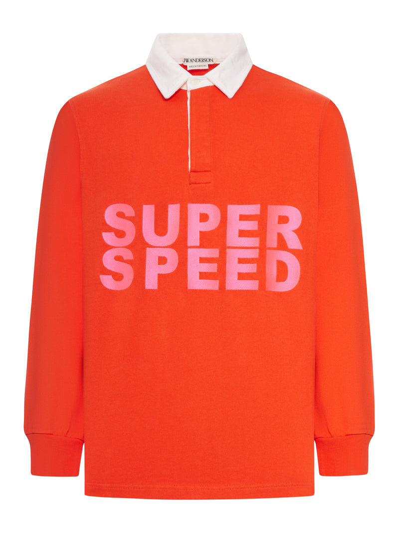 J.W.Anderson Men Mens "Super Speed" Rugby Polo Top In Bright Red J.W. ANDERSON