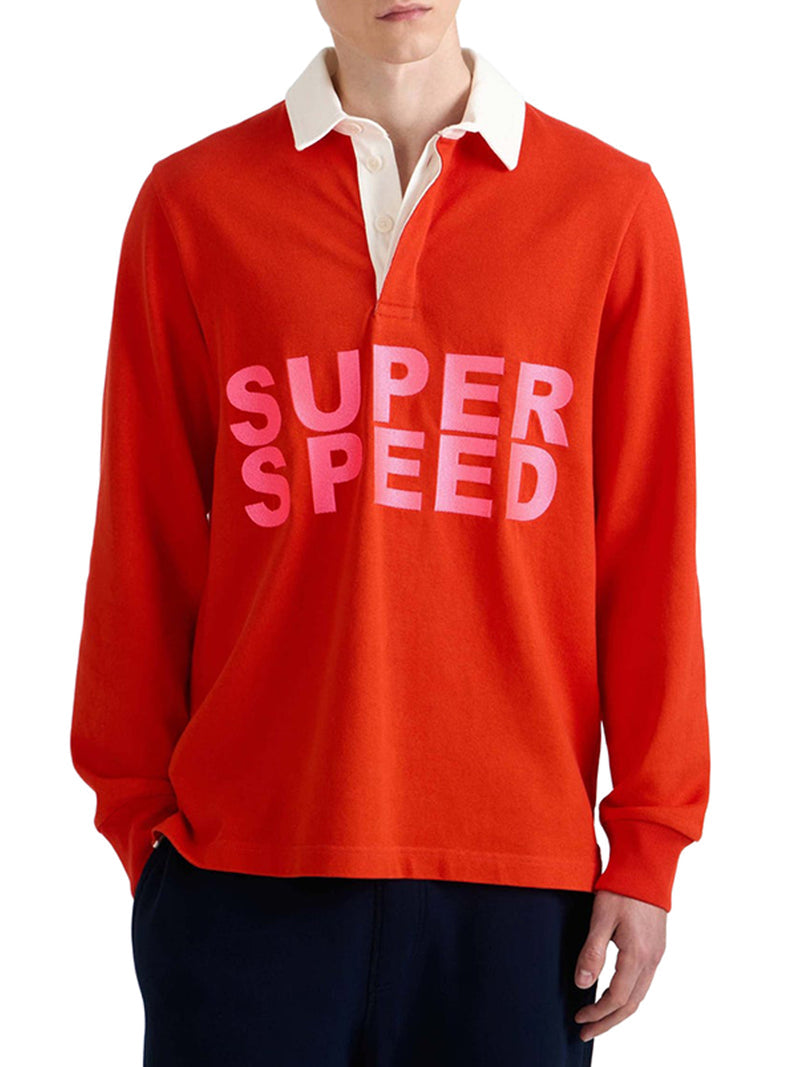 J.W.Anderson Men Mens "Super Speed" Rugby Polo Top In Bright Red J.W. ANDERSON