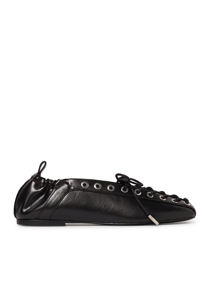 Ganni Women Black Oleatex Lace-Up Ballet Flats GANNI