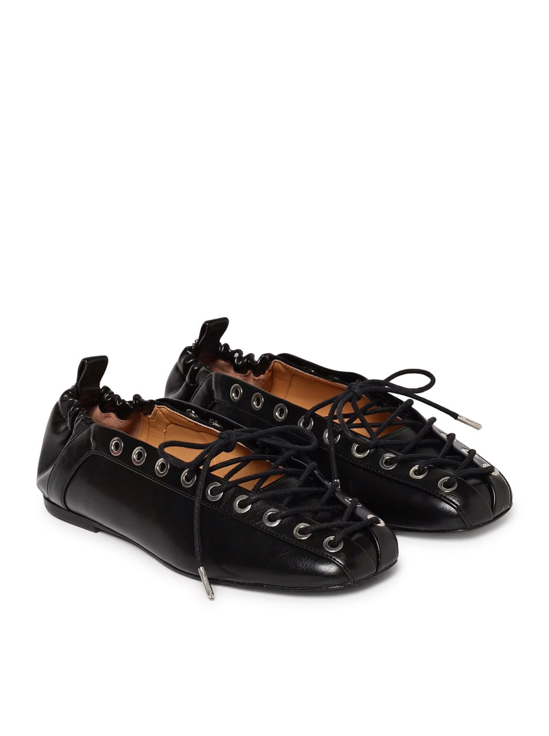 Ganni Women Black Oleatex Lace-Up Ballet Flats GANNI