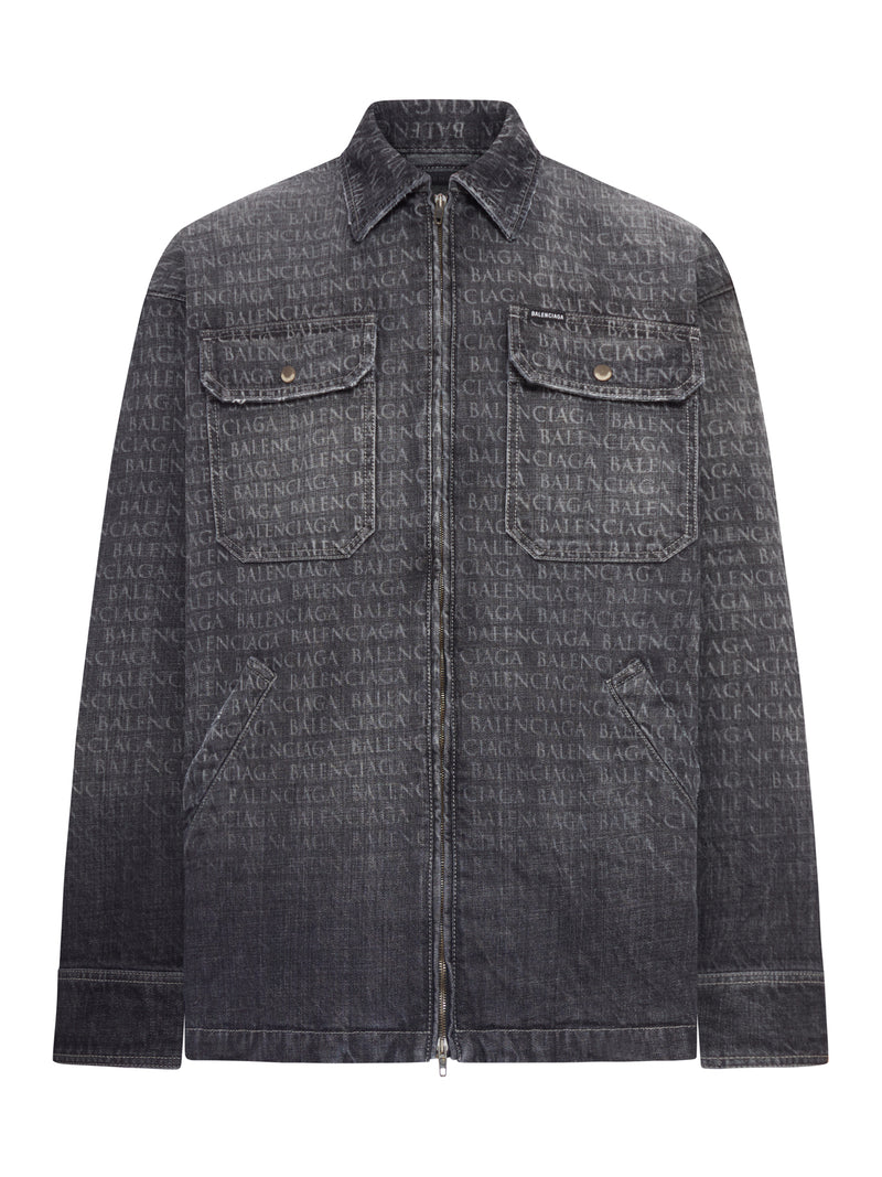 Balenciaga Men Denim Overshirt With All-Over Logo BALENCIAGA