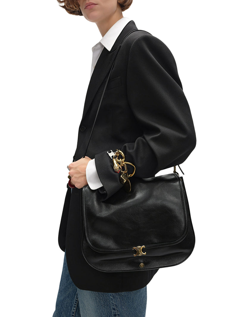 Celine Women Triomphe Soft Saddlebag In Soft Polished Calfskin