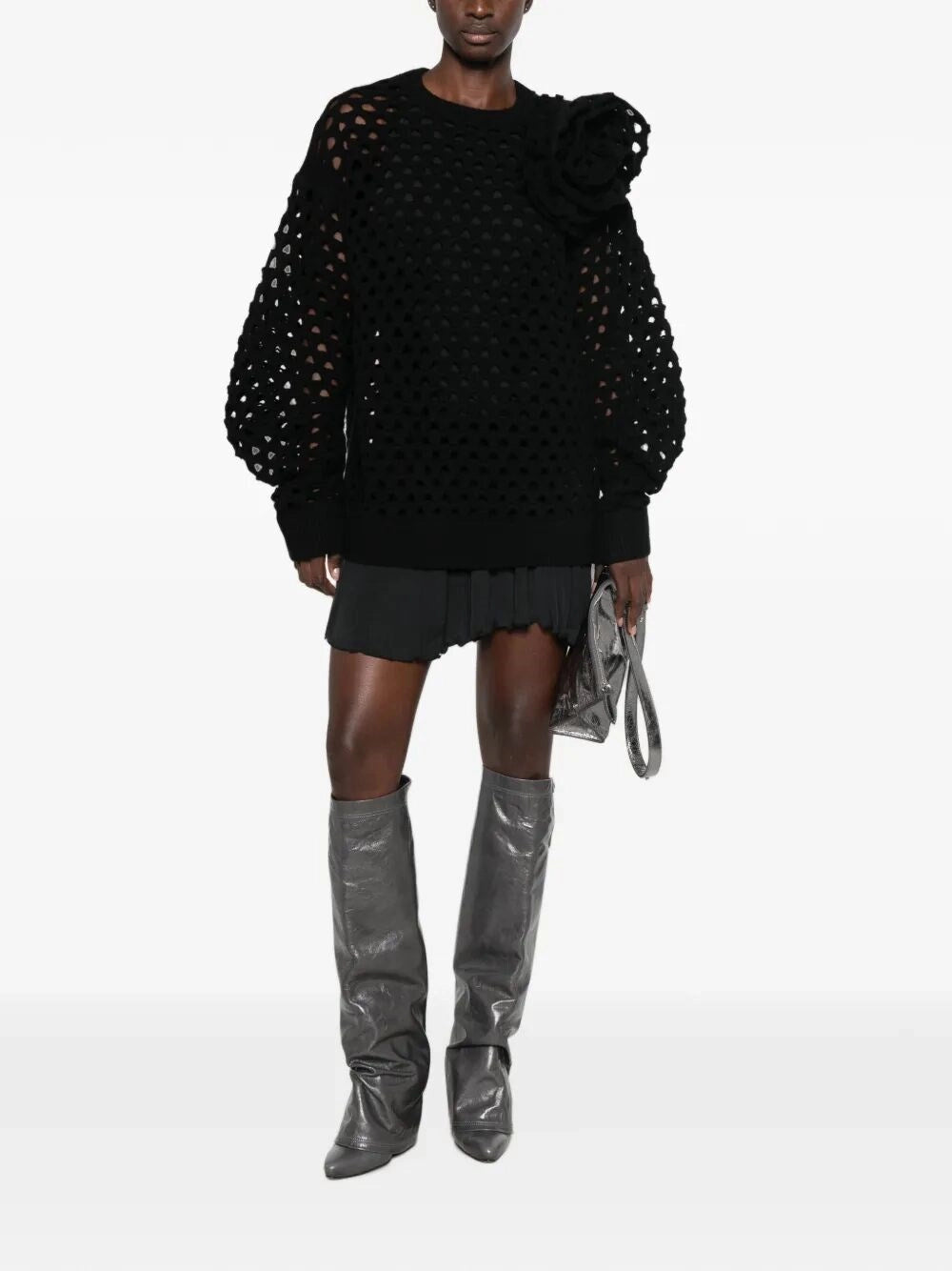 Blumarine Women Openwork Wool Roundneck With 3D Rose BLUMARINE