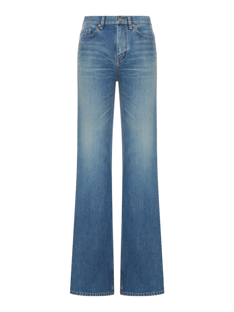 Saint Laurent Women Yves Flared Jeans In Midi Blue Denim SAINT LAURENT