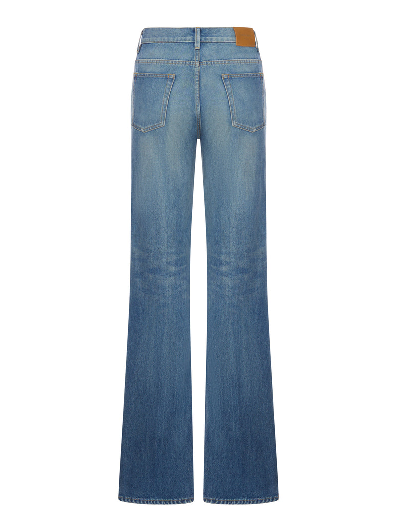 Saint Laurent Women Yves Flared Jeans In Midi Blue Denim SAINT LAURENT