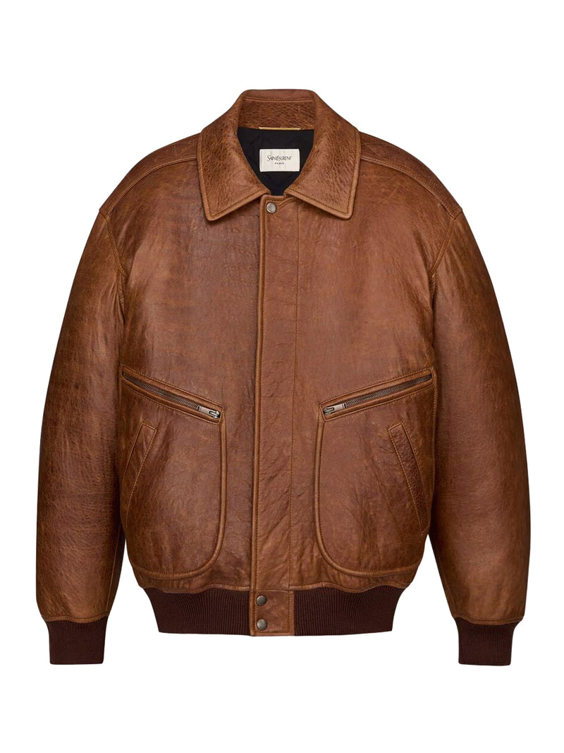Saint Laurent Women Padded Bomber Jacket In Glossy Hammered Lambskin SAINT LAURENT