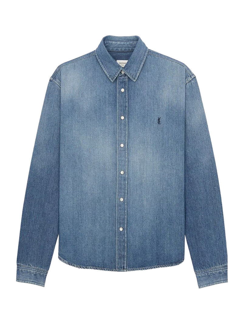 Saint Laurent Men Cassandre Shirt In Denim SAINT LAURENT