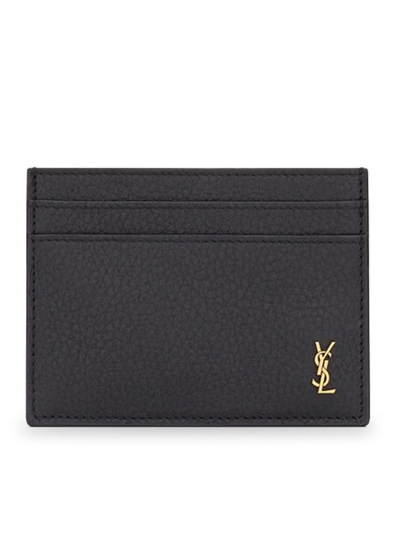 Saint Laurent Men Tiny Cassandre Hammered Leather Card Holder SAINT LAURENT