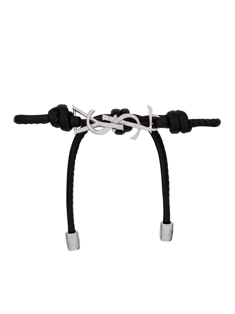 Saint Laurent Men Cassandre Bracelet With Leather Cord SAINT LAURENT