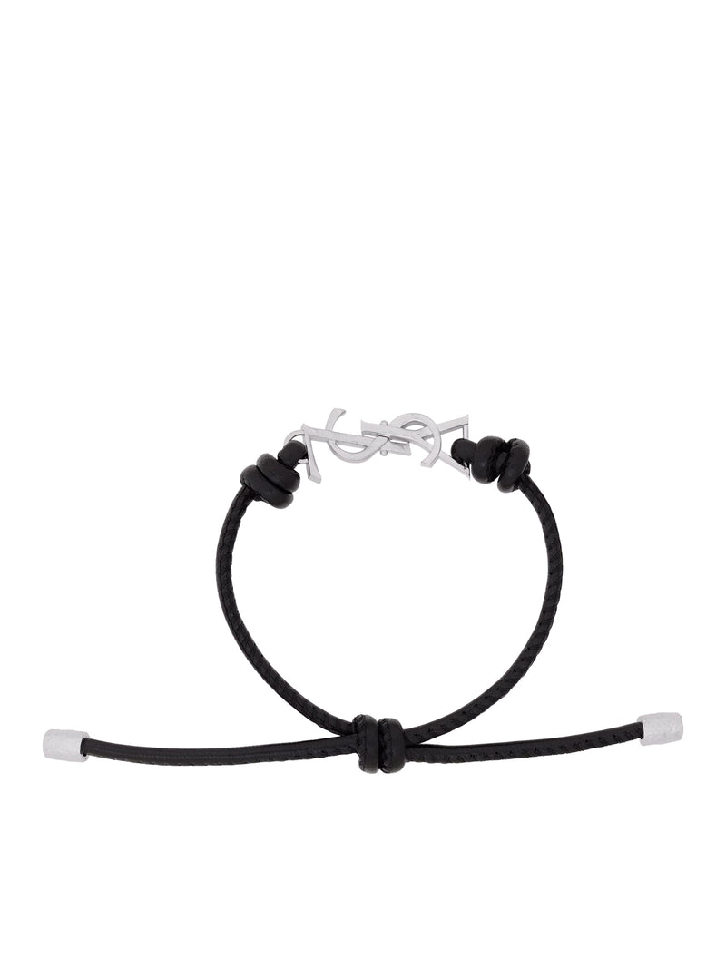 Saint Laurent Men Cassandre Bracelet With Leather Cord SAINT LAURENT