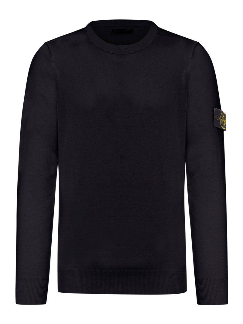 Stone Island Men Stone Island Crew Neck Sweater With Badge Black STONE ISLAND