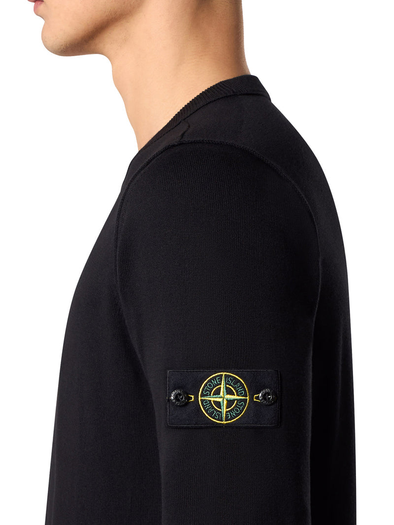 Stone Island Men Stone Island Crew Neck Sweater With Badge Black STONE ISLAND