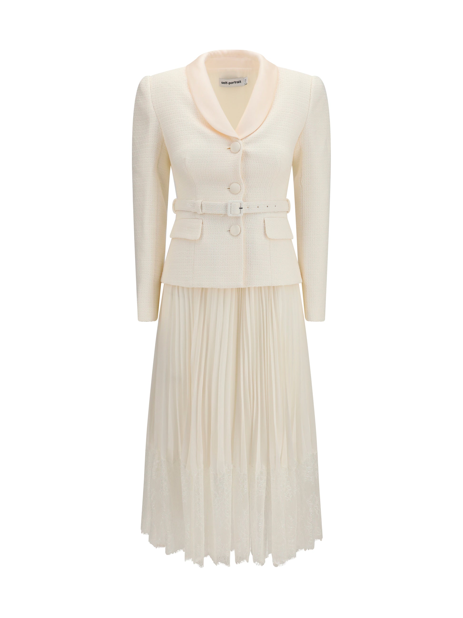 Self-Portrait Women Bouclé Midi Dress With Shawl Collar SELF-PORTRAIT