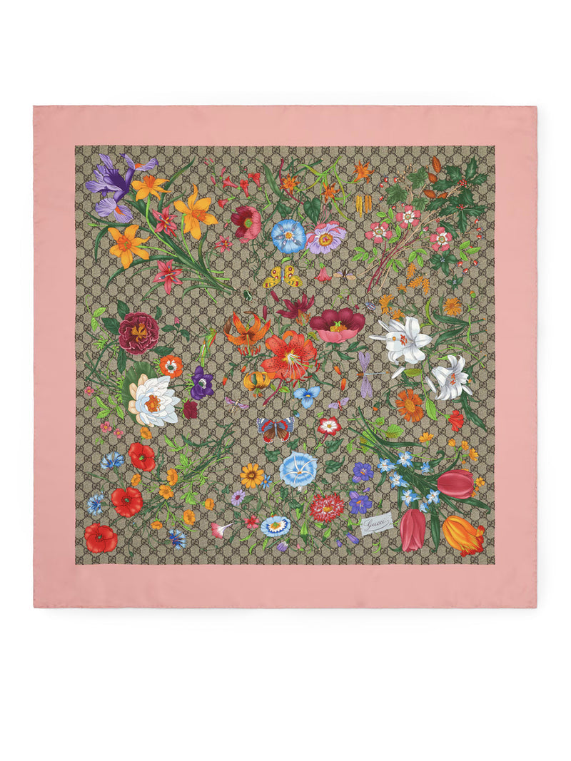 Gucci Women Silk Twill Scarf With Flora Print GUCCI
