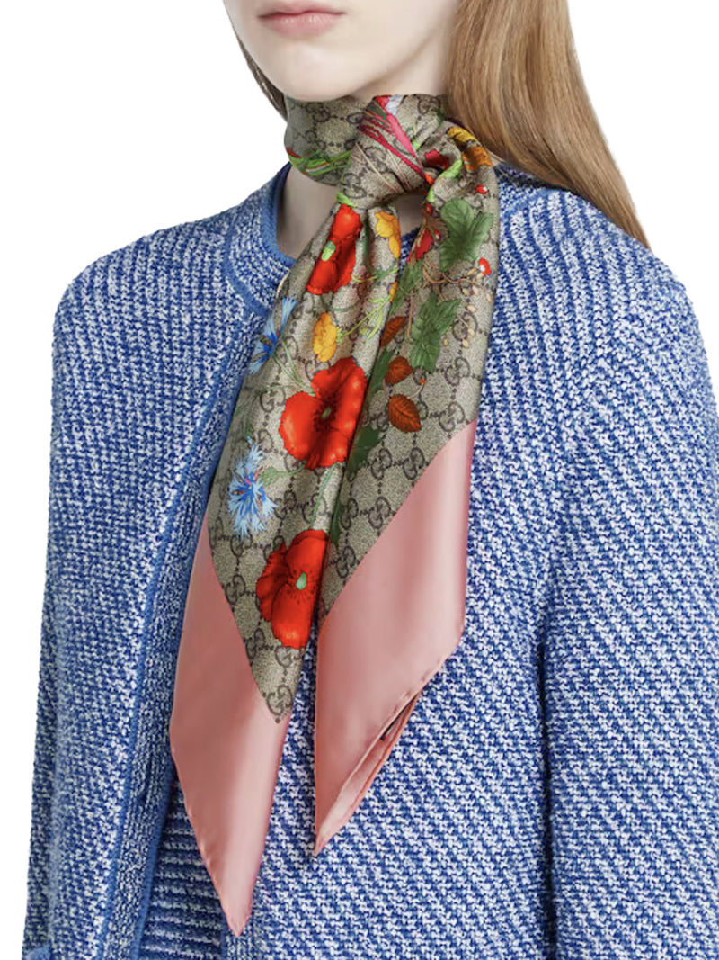 Gucci Women Silk Twill Scarf With Flora Print GUCCI