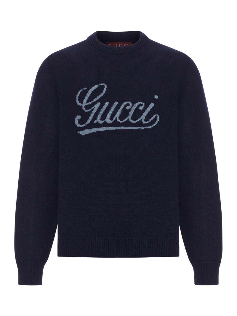 Gucci Men Wool Sweater With Contrasting Front Gucci Logo GUCCI