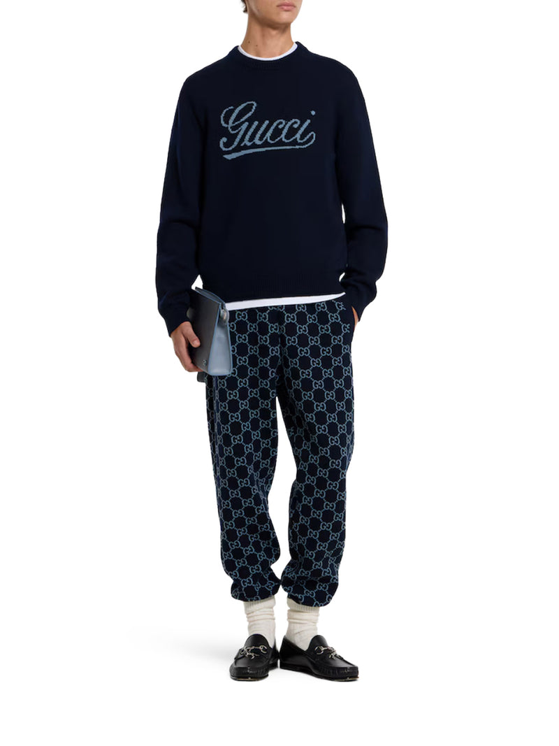 Gucci Men Wool Sweater With Contrasting Front Gucci Logo GUCCI