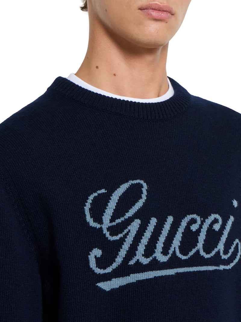 Gucci Men Wool Sweater With Contrasting Front Gucci Logo GUCCI