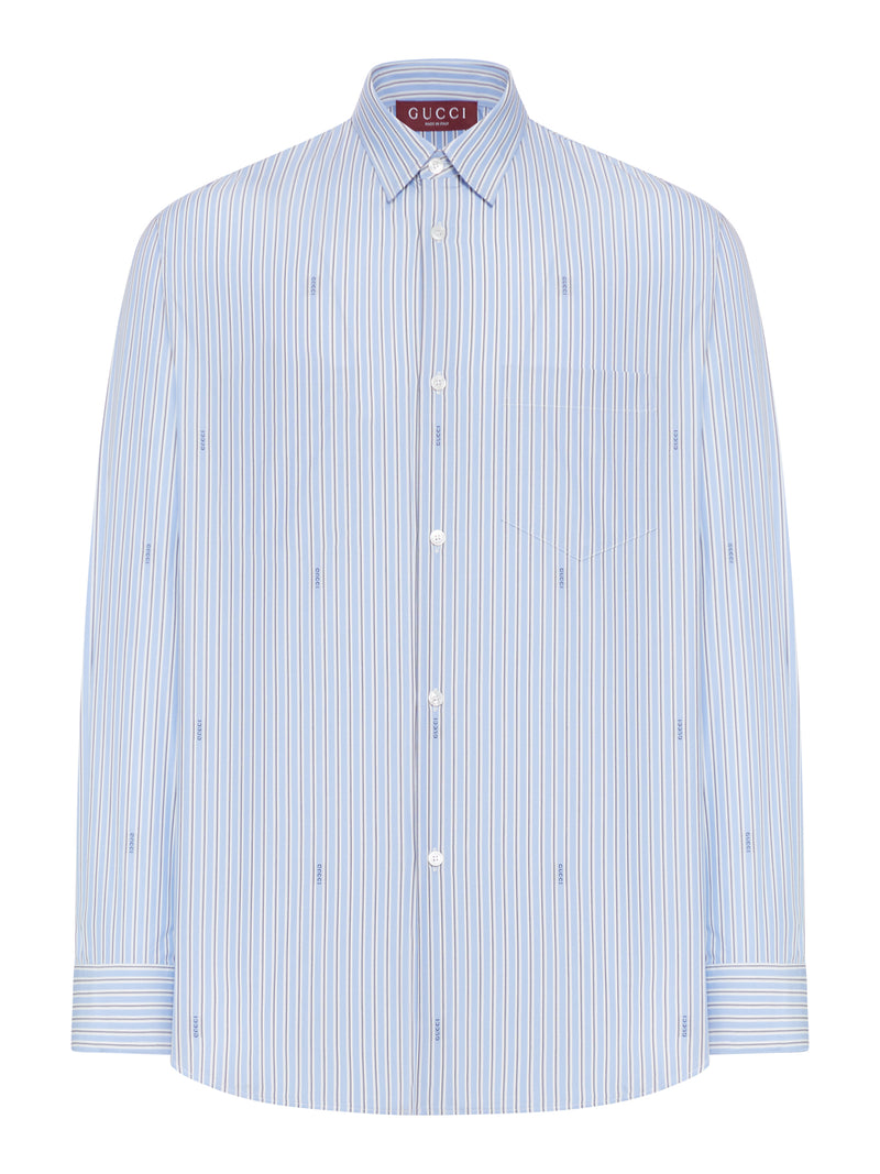 Gucci Men Striped Cotton Poplin Shirt With Gucci Logo GUCCI