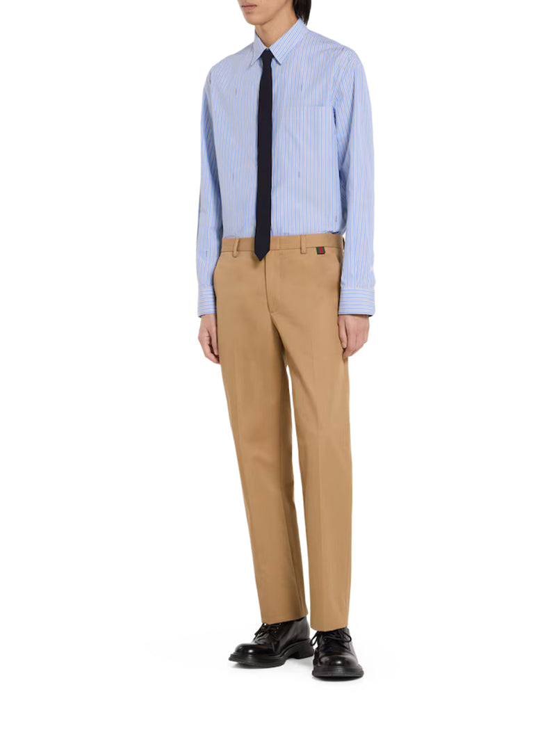 Gucci Men Striped Cotton Poplin Shirt With Gucci Logo GUCCI