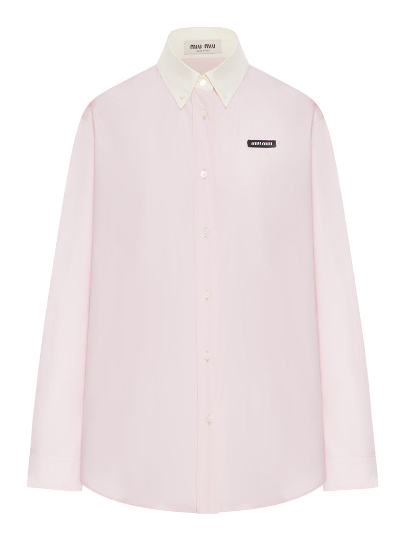 Miu Miu Women Cotton Poplin Shirt With Logo Patch MIU MIU
