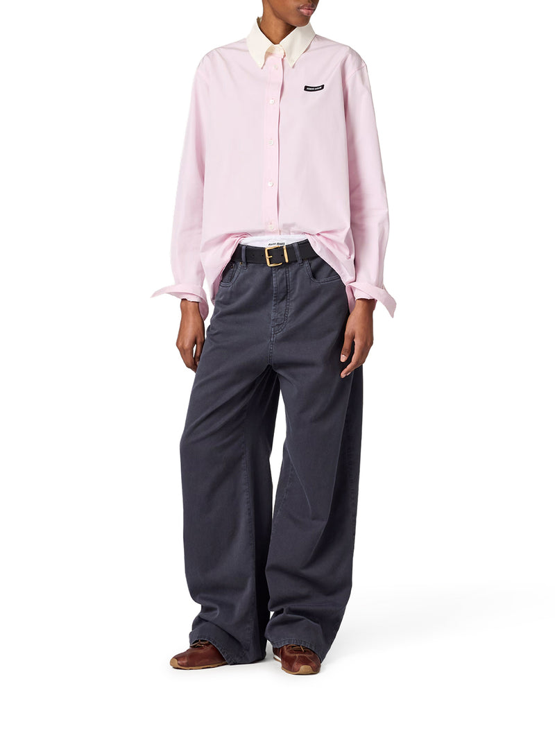 Miu Miu Women Cotton Poplin Shirt With Logo Patch MIU MIU