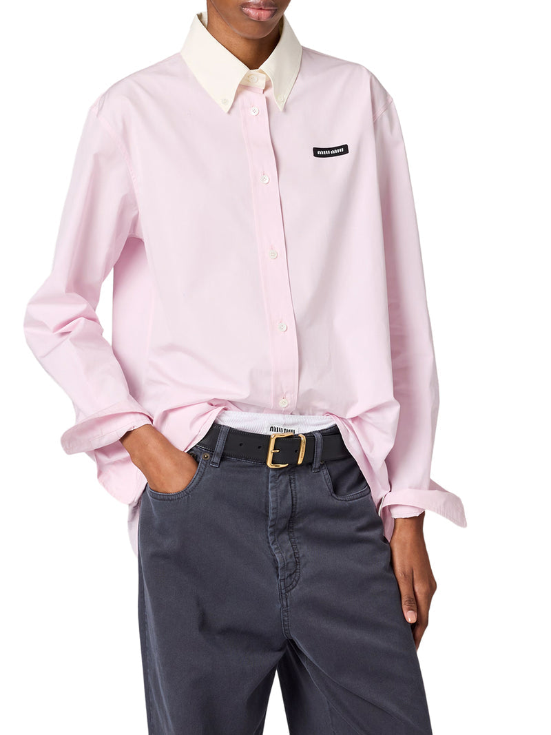 Miu Miu Women Cotton Poplin Shirt With Logo Patch MIU MIU