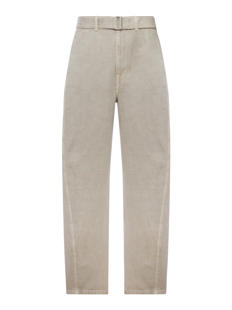 Lemaire Men Twisted Cotton Twill Trousers With Belt LEMAIRE