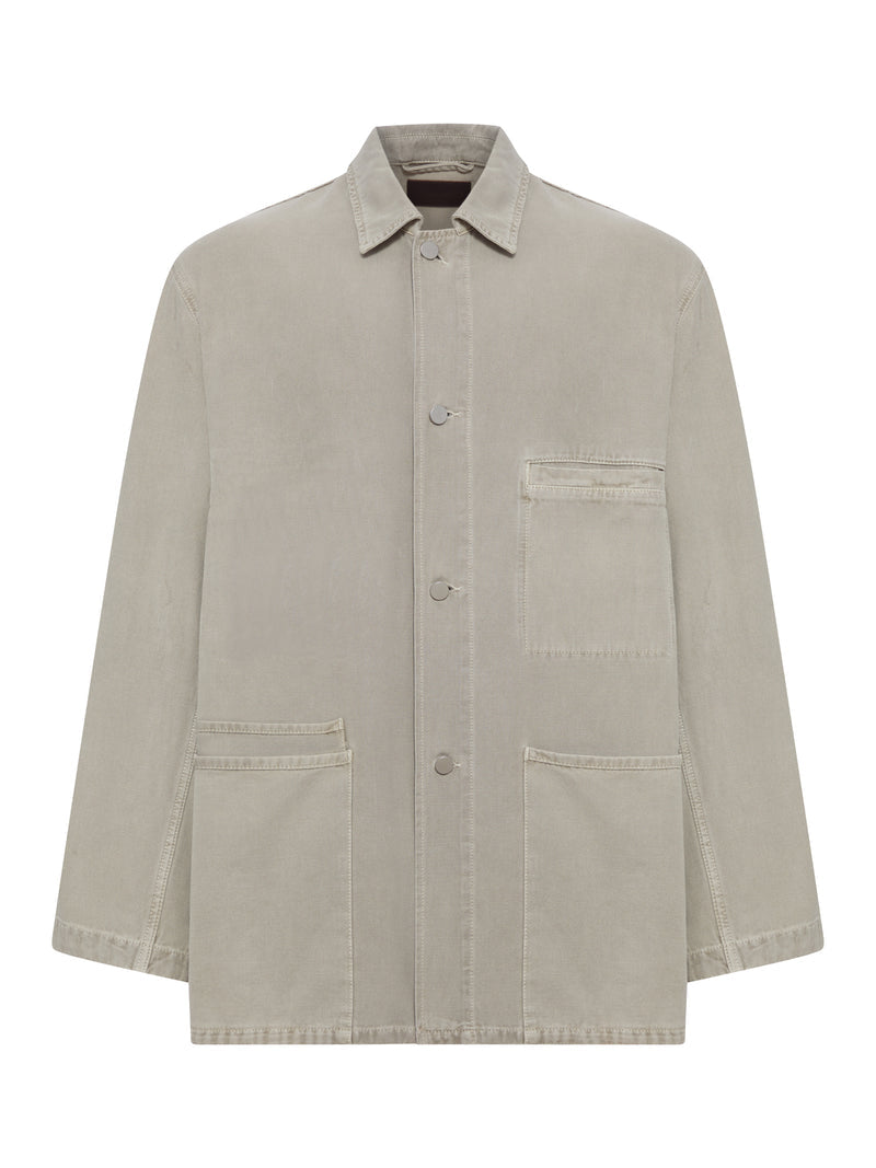 Lemaire Men Utility Overshirt In Snow Broken Twill LEMAIRE