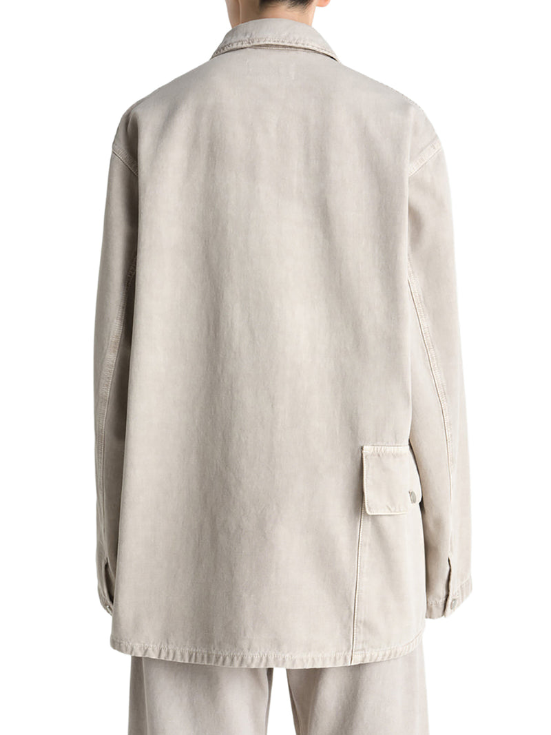 Lemaire Men Utility Overshirt In Snow Broken Twill LEMAIRE