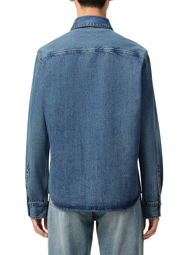 Ami Paris Men Light Denim Button-Down Shirt With Ami De Coeur AMI PARIS