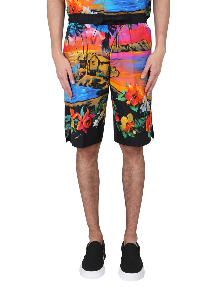 Dolce & Gabbana Men Bermuda Shorts With Sunset Print DOLCE & GABBANA