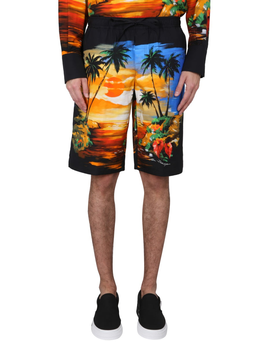 Dolce & Gabbana Men Bermuda Shorts With Hawaii Print DOLCE & GABBANA