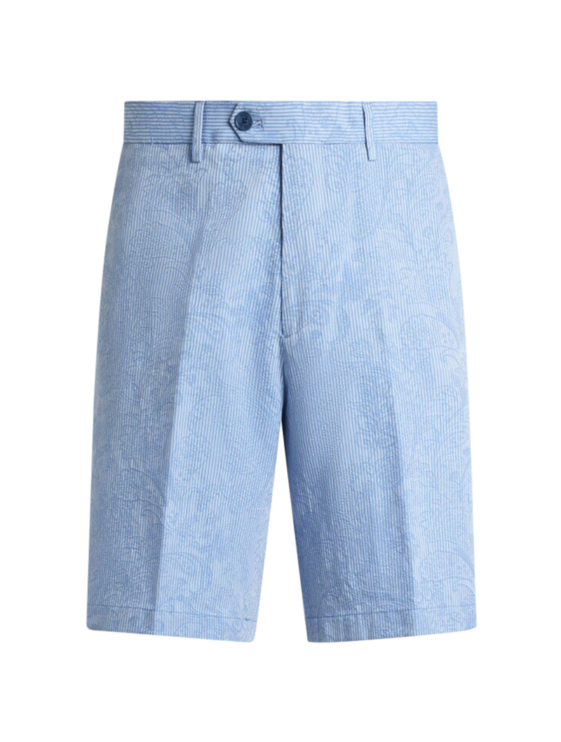 Etro Men Jacquard Cotton Shorts With Floral Paisley Stripes ETRO