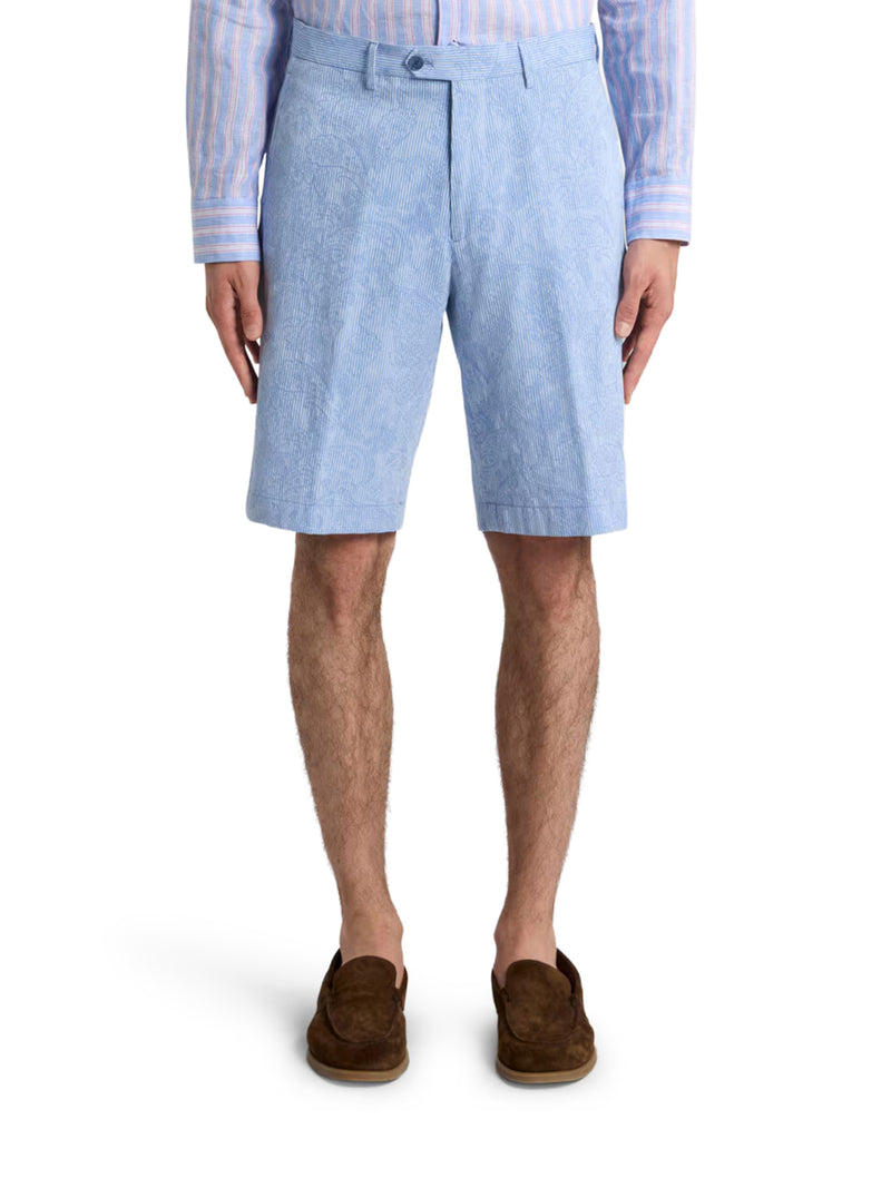Etro Men Jacquard Cotton Shorts With Floral Paisley Stripes ETRO